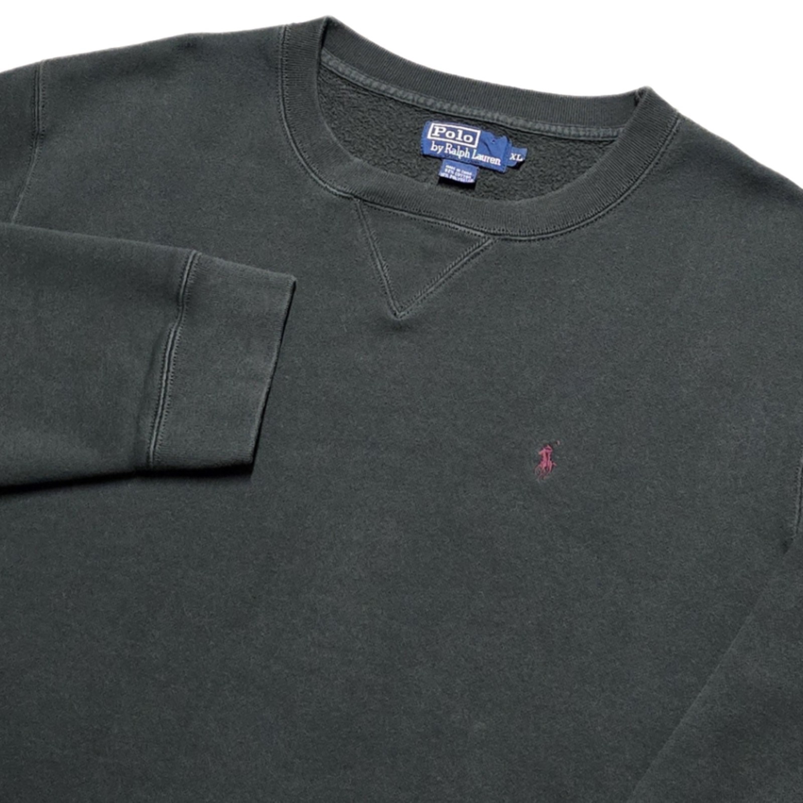 Polo Ralph Lauren verde girocollo vintage anni 90 uomo XL rosso pony pile