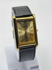 vintage seiko slim quartz men's wrist watch Gold Dial Leather Strap