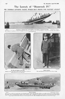 Kleeblatt IV Start von Sir Thomas Liptons Yacht - antiker Druck 1908