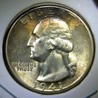 1941 P ** Washington Quarter ** Beautiful Color ** Superb Gem BU ** Album Toned