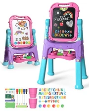 Lehoo Castle Easel for Kids, 4 in 1 Double Sided Art with Magnetic White Board