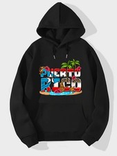 Men's Heavyweight Hoodie - Puerto Rico Graphic Sweatshirt with Tropical Floral 