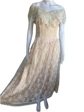 Jessica McClintock Lace Dress Womens 8 Off Shoulder Basque Waist Bridal Cottage