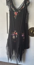 Mixit Black Embroidered Floral & Sequins Hanky Hem Size 6-