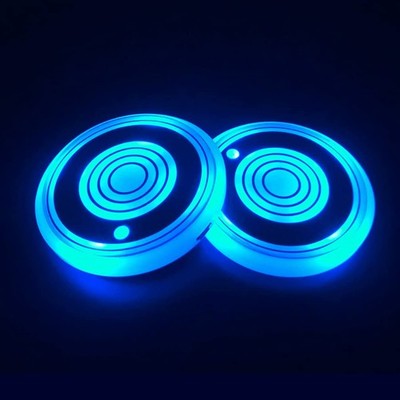 LED Car Cup Holder Lights, 7 Colors Changing USB Charging 3 Circles, 7 