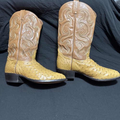 Tony Lama 22802 Full Quill Ostrich Cowboy Boots Mens 11B Vintage USA Made Brown