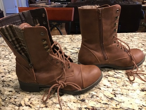 Stivali stringati marroni con cerniera stile combattimento da donna taglia 8,5 M Unr8ed - Foto 8 di 8