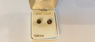 14K Gold Tigerauge Ohrstecker - echter Stein | klassischer Alltagsschmuck