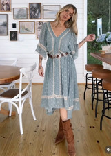 Zara FW25 ZW Collection Dusty Blue Romantic Midi Dress Size M 5107/265 Boho
