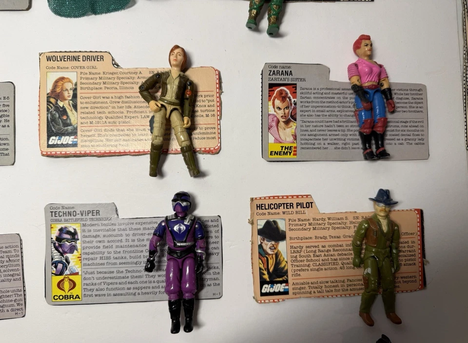 G.I. vintage años 80 GI Joe Lote ARAH Cobra 3.75 Figuras con Archivo Lote de (15) Tarjetas Foto 3 de 4