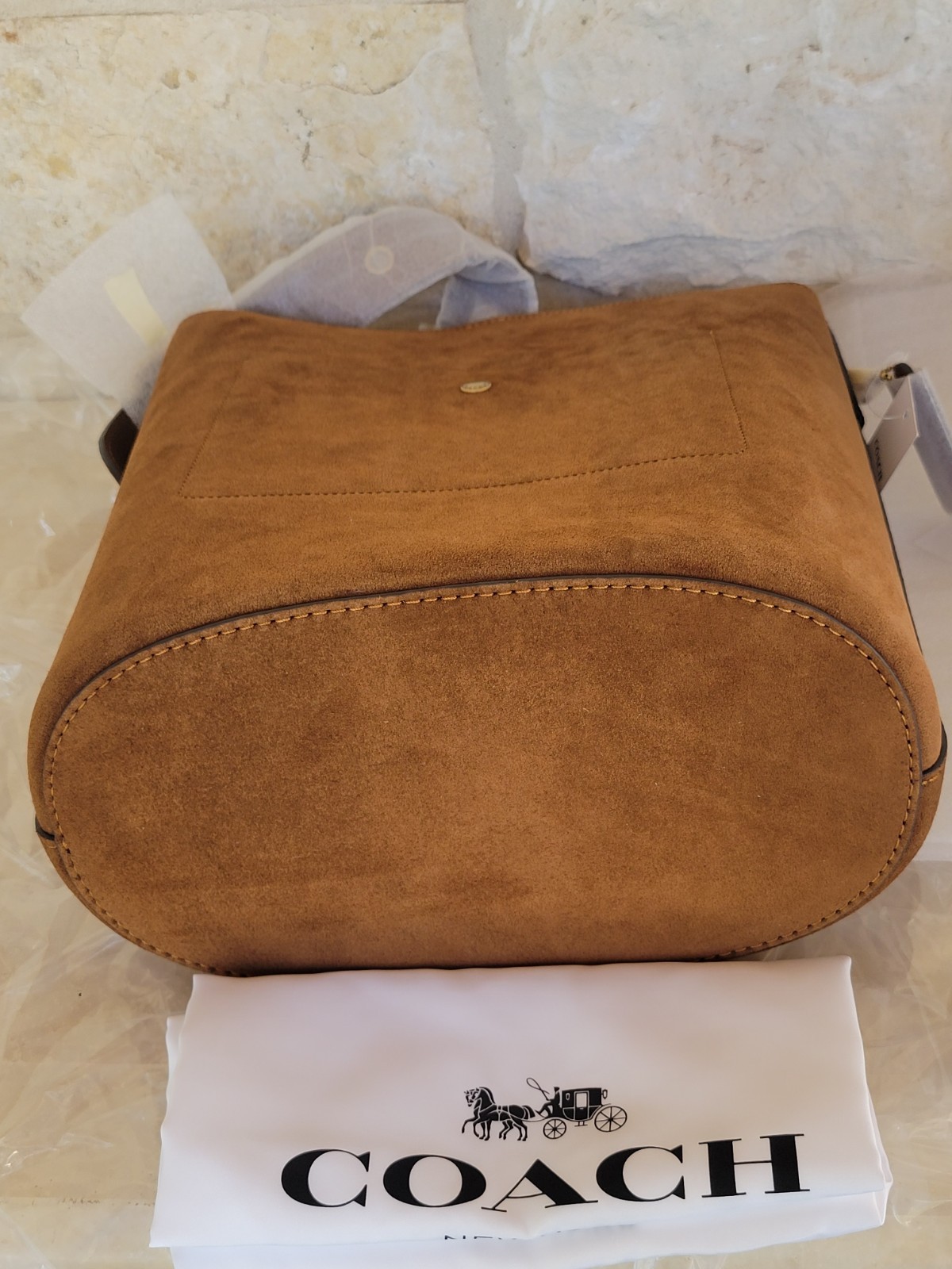 NWT Coach Bleecker Medium Suede Bucket Bag Brass/Warm Brown  In Original Package image 10