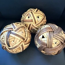 Set of 3 Rattan Ball Sepak Takraw Thai Sport Kick Home Decor Handmade 4"