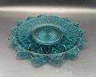 Vintage Teal Blue Federal Plate 9 In. Federal Glass Plate. Mis Press on 1 Petal