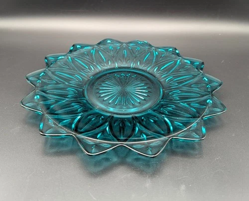 Vintage Teal Blue Federal Plate 9 In. Federal Glass Plate. Mis Press on 1 Petal