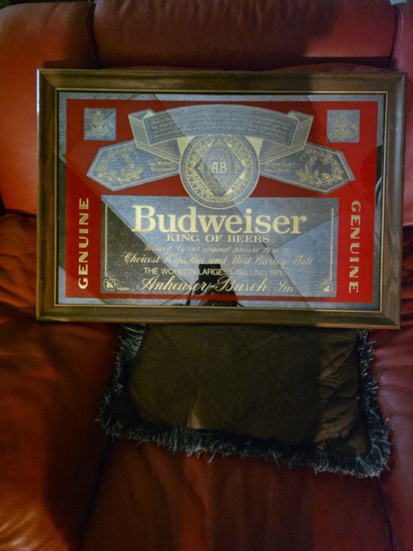 Vintage Budweiser Bar Mirror 18x26 Genuine King of Beers Beechwood 1980s