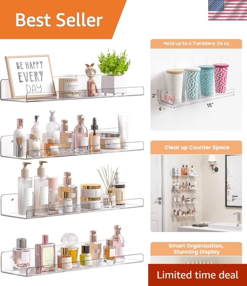Acrylic Shelves Wall Organizer 4 Pack Floating Shelves for Storage Decor