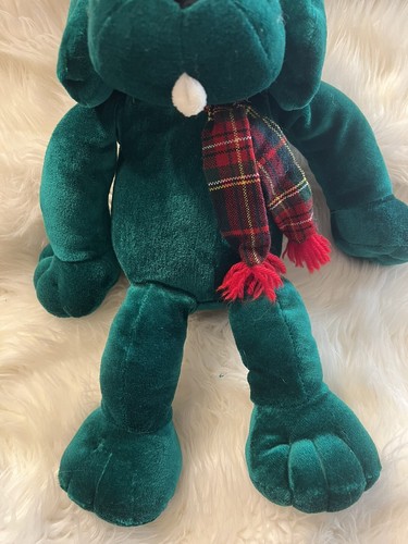 Commonwealth Emerald Green Velvet Dog Plush Stuffed Animal With Plaid Scarf 17” - Picture 6 of 11