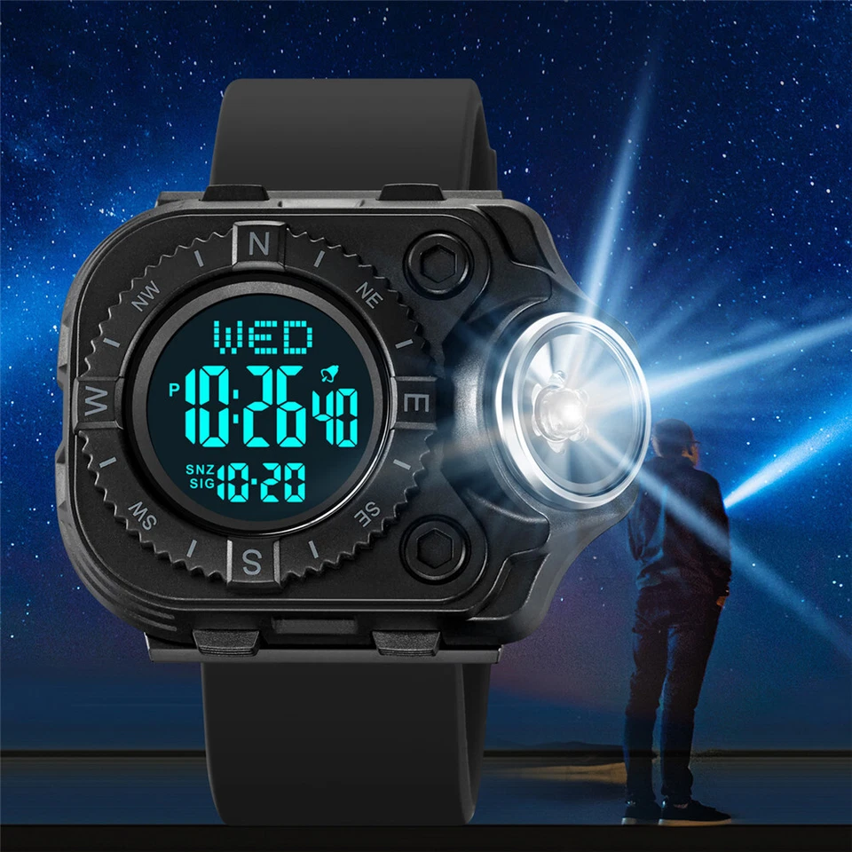 SKMEI Hombres Cuadrado Electrónico LED Niños Digital Silicona Cronómetro Relojes de Pulsera Foto 3 de 4