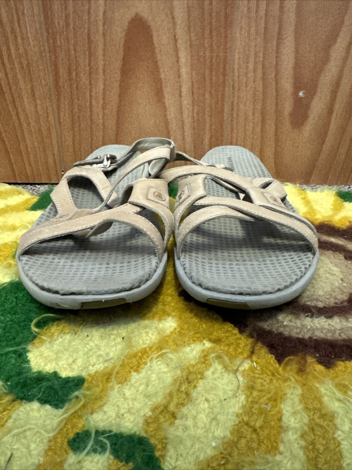 Sandali Merrell marroni punta aperta incrociata cinturino chiusura fibbia taglia 10