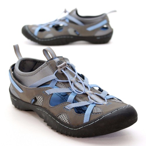 J-41 Arries Ladies 9 M Water Outdoor Pool Beach Vegan Gray Blue Cinch Cord Shoes