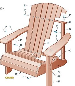 Adirondack chair detailed building plans schematics PDF 