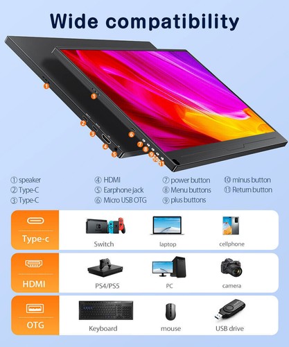 Portable Monitor 16" 2K QHD Type C Display 2560*1600 Second Extended Screen VESA - Picture 14 of 14