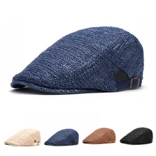 Men Newsboy Gatsby Summer Straw Duckbill Flat Ivy Hat Golf Driving Beret Cap