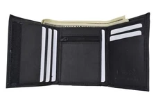 Mens Trifold Lambskin Wallet with Center Zipped Slot for Coins 564