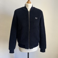 Fred Perry Teddy Borg Bomber Jacket Size 10 Navy Blue Full Zip Pockets