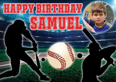 Baseball Sport Motiv Geburtstag POSTER BANNER PERSONALISIERT Name Text mit Foto