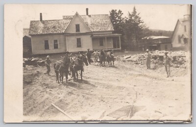 Antique RPPC Post Card Men Working With Horses Clearing Land? Houses K435