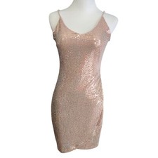 Silvergate Pink Sequin Mini Dress Womens Size Large Blush Strappy Back Party