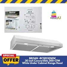 Broan BCSD130WW 30" Convertible 300-CFM White Under Cabinet Range Hood