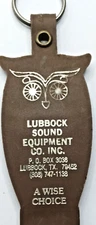 Vintage Keychain Lubbock Sound Equipment Co TEXAS Owl We Give A Hoot Brown K307