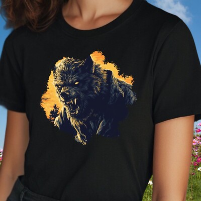 Women Wolf Man Motif Cotton T-Shirt Size S to 3XL