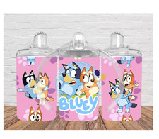 Handmade Pink Bluey Inspired Insulated 12oz Sippy Cup Tumbler With 2 Lids And St