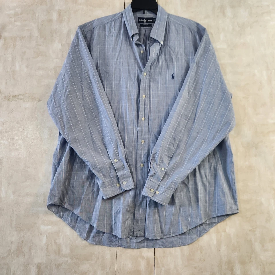 Camisa Ralph Lauren Para Hombre XL 17.5-36/37 Azul Cuadros Manga Larga Yarmouth Foto 2 de 4
