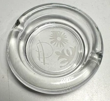 Vintage Glass Ashtray 3" Round Floral Pattern 2 Cigarette Slots