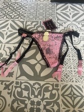 La Senza Ruffle Lace Suspender- Thong Black / Pink Size Uk 10 EUR 38