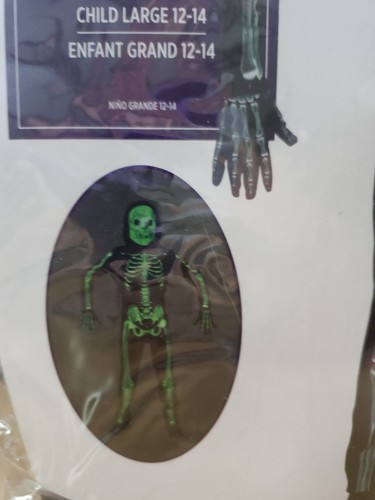 Glow in the Dark Skeleton Costume, Child Size Large 12-14, Jumpsuit Mask Gloves - Picture 2 of 7