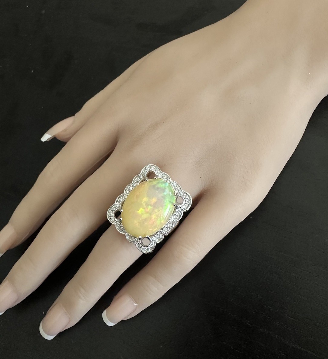 8.50Ct Natural Ethiopian Opal and Diamond 14K Solid White Gold Ring image 6