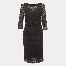 Dolce Gabbana Black Lace and Satin Ruched Mini Dress M