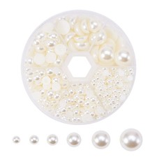 PH PandaHall Flat Back Pearl Beads 690pcs 6 Sizes Beige Craft Pearl Cabochons...