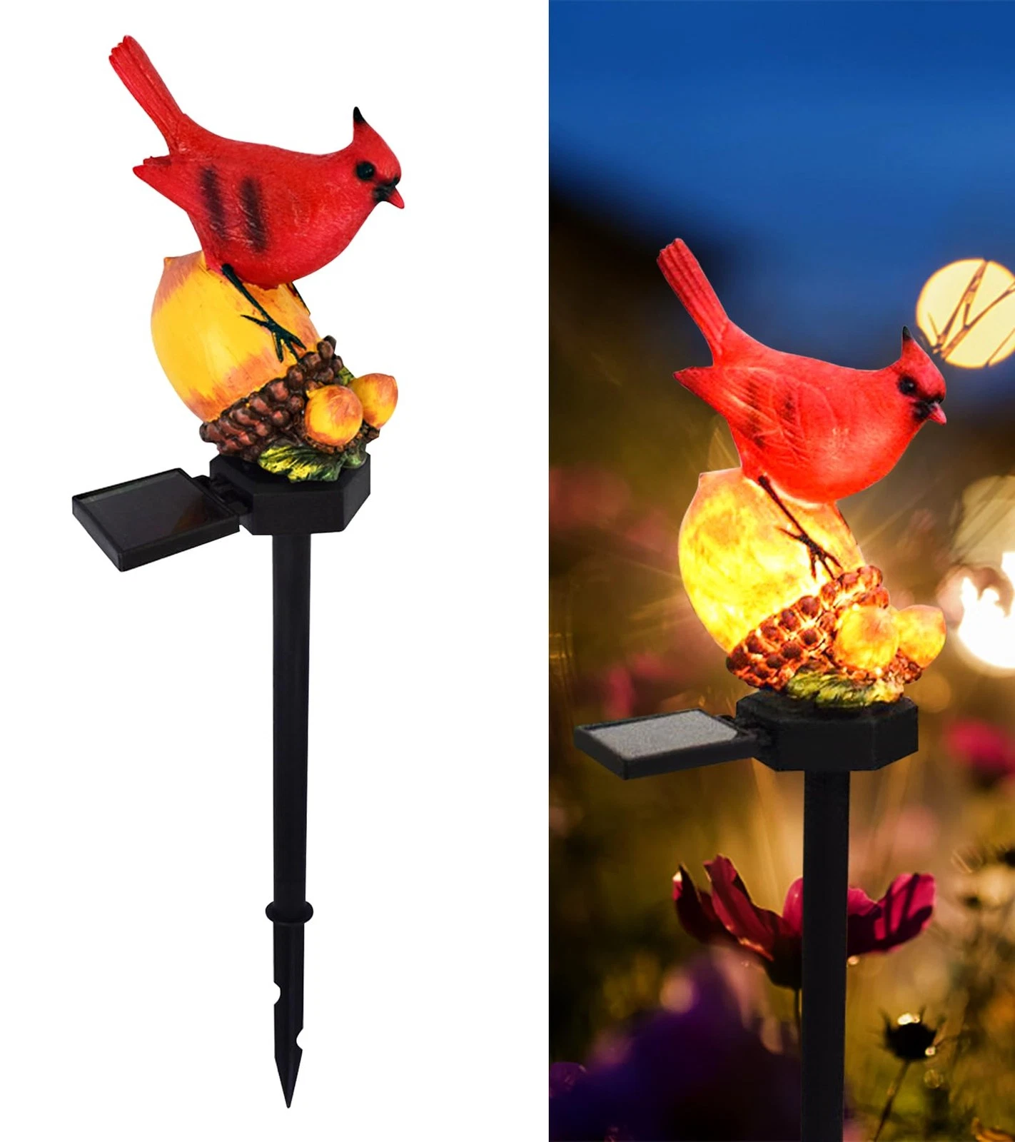 Cardinal Decor Solar Garden Decor Waterproof Red Bird Figurine Solar Stake Li...