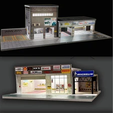 Diorama 1/64 Garage Model LED Lighting Workshop Parking Lot Display Case Gift US