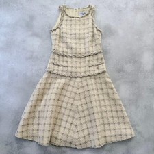 CHANEL Dress One-piece Beige Tweed Chain Trim Size 34