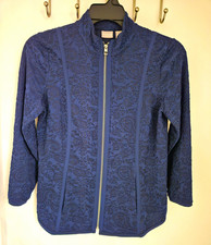 Chicos Zenergy Neema Paisley Full Zip Jacket Navy Blue Womens Size 0 Small