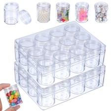 2 Pack Clear Plastic Bead Storage Containers 12 Grids Portable Small Diamond ...