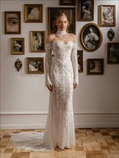 Off Shoulder Long Sleeve Mermaid Wedding Dresses Full Lace Slim Fit Bridal Gowns