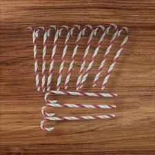 Rustic Wooden Candy Cane Christmas Decorations 12-Piece Set Striped Red White